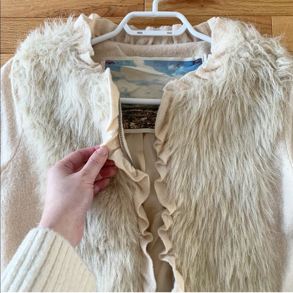 Anthropologie cream fur wool jacket - Picture 3 of 13